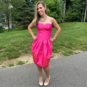 Positively Ellyn | Vintage 80’s Barbiecore Bright Pink Strapless Dress Size 6